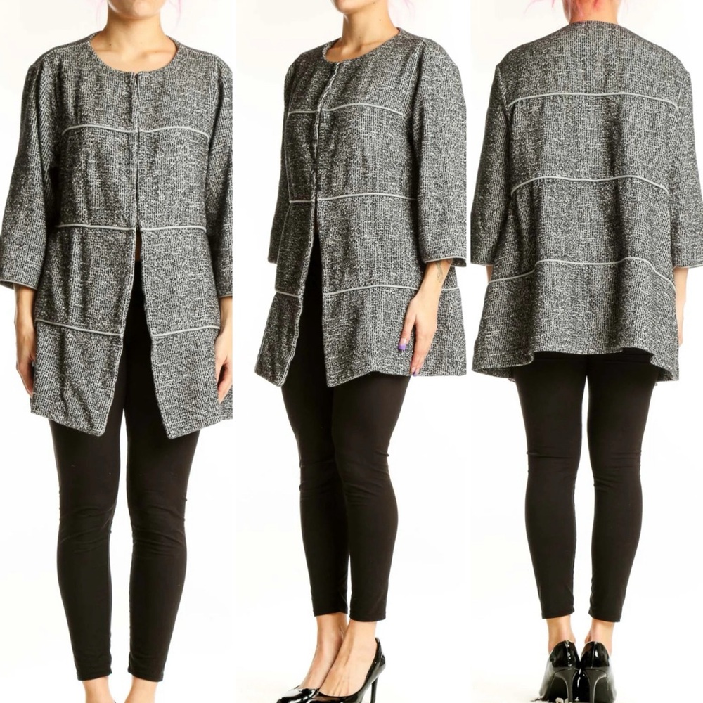 Cabi Black & White Textured Knit Swing Coat – Size Small